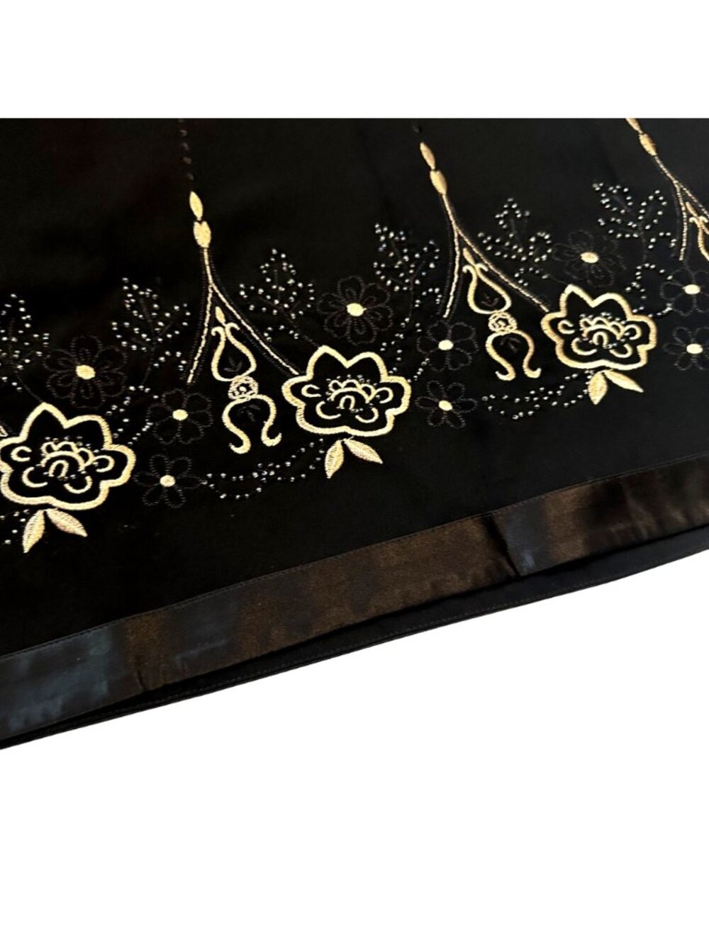 Ann Taylor Loft Black Skirt Size 4 Gold Floral Embroidery Cottage Folkloric - Picture 5 of 9